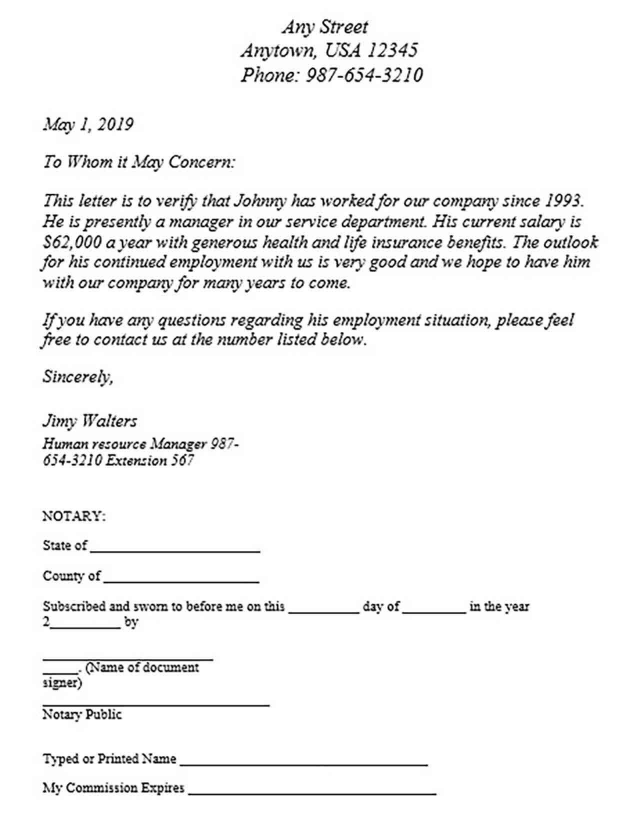 Income Verification Letter Format