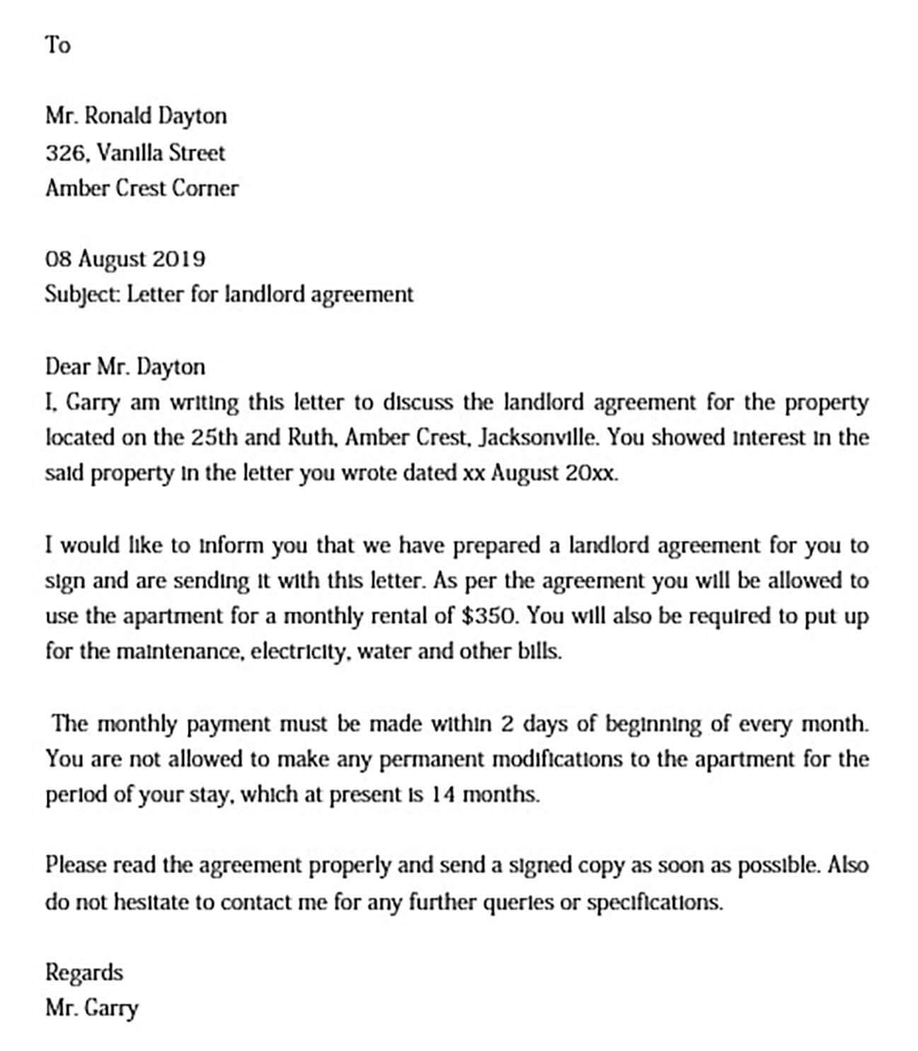 Landlord Agreement Letter