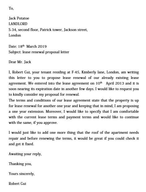 Lease Renewal Proposal Letter