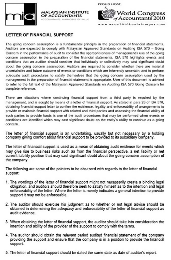 Letter of Financial Support from Parent Company Mous Syusa