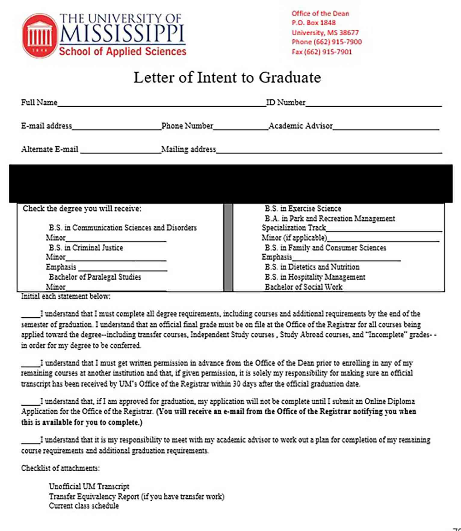 Letter of Intent Graduate School