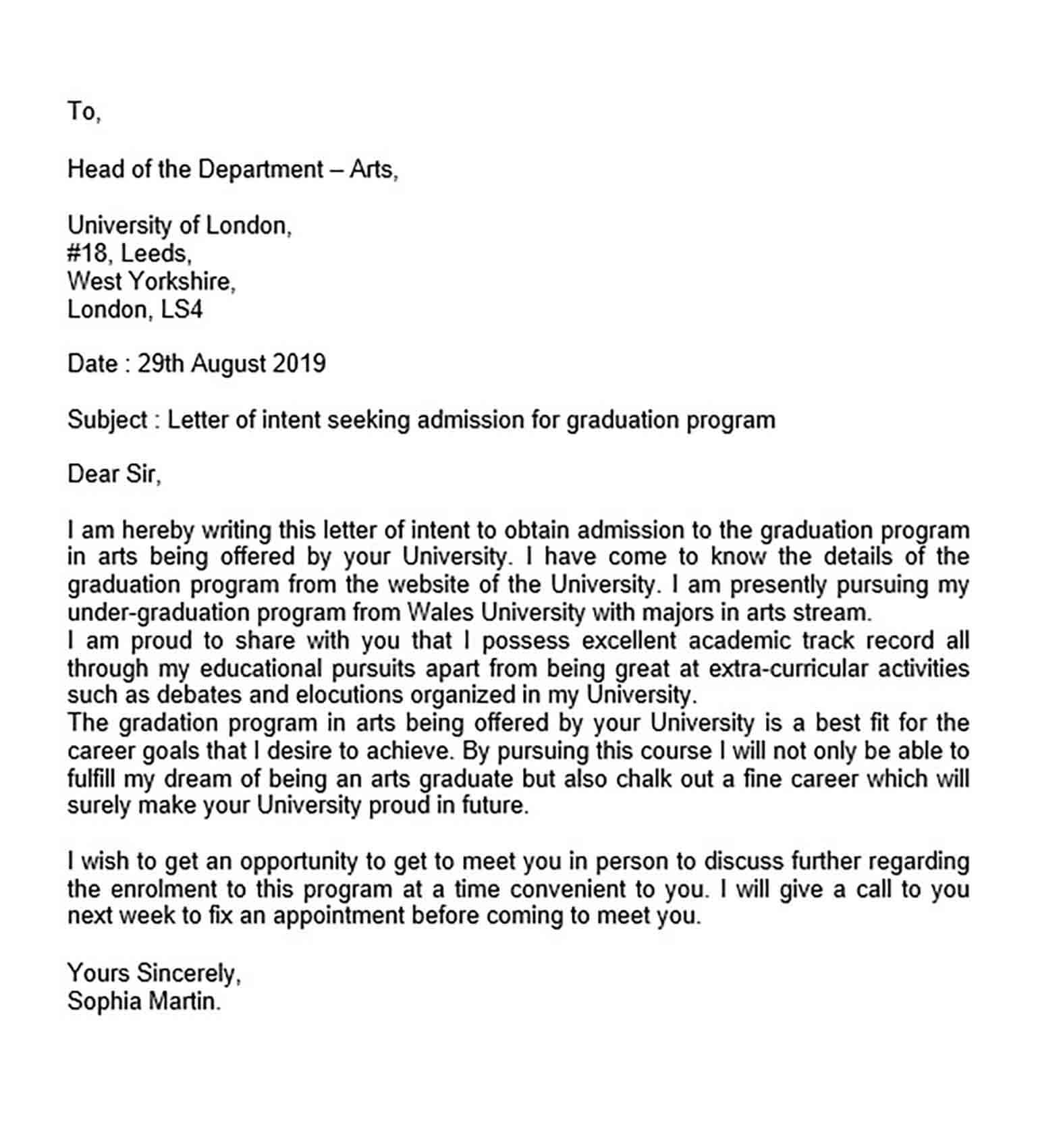 Letter of Intent templates Graduate School