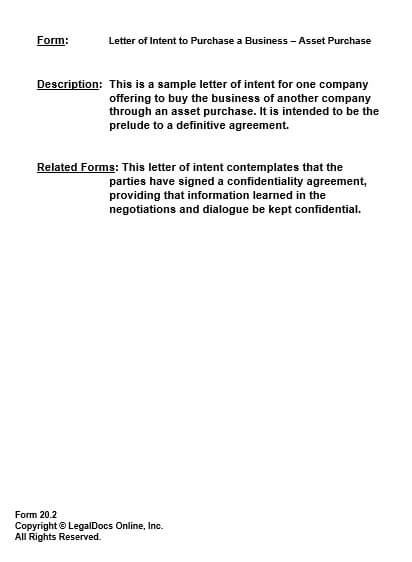 Letter of Intent to Purchase Assets