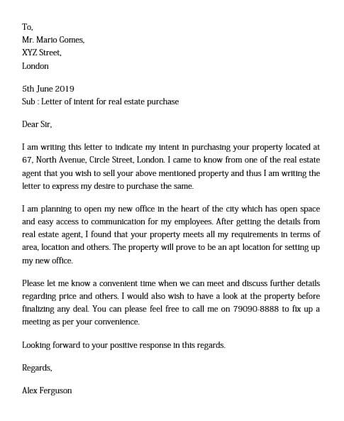 Letter of Intent to Purchase Real Estate