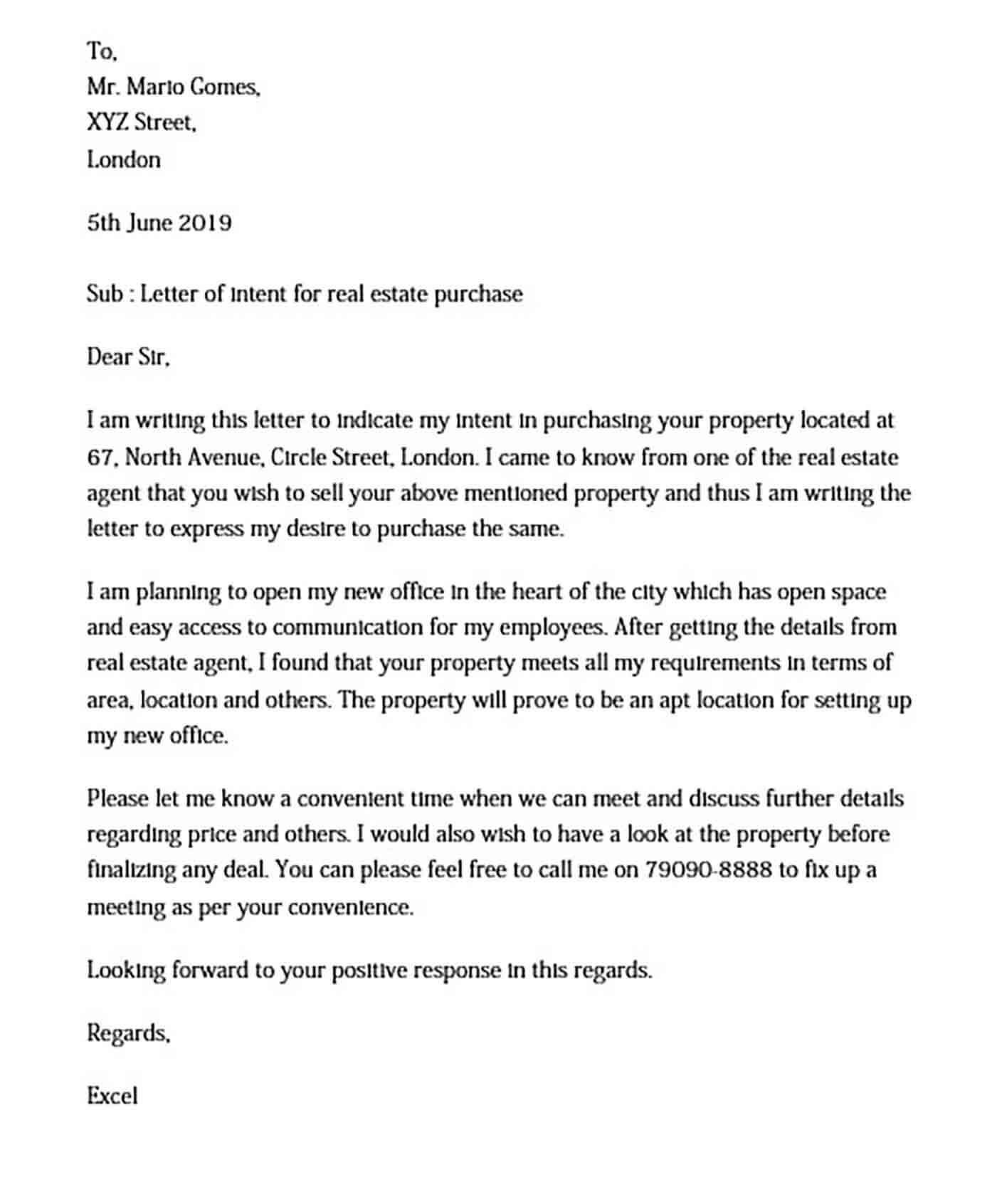 Letter of Intent to Purchase Real Estate