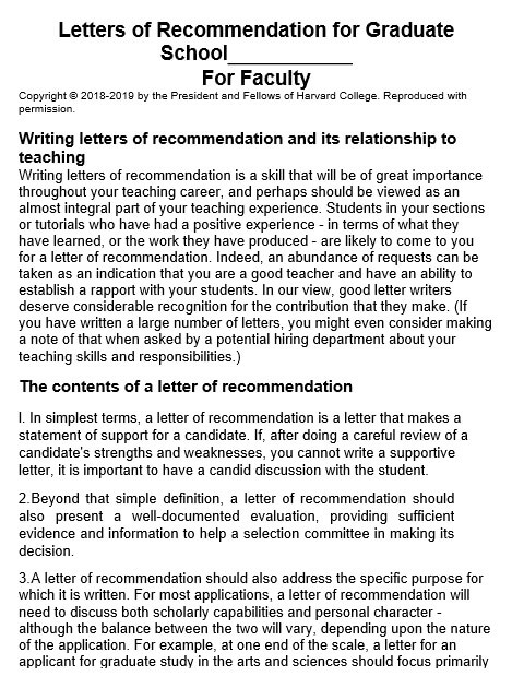 Letters of Recommendation for Graduate School For Faculty