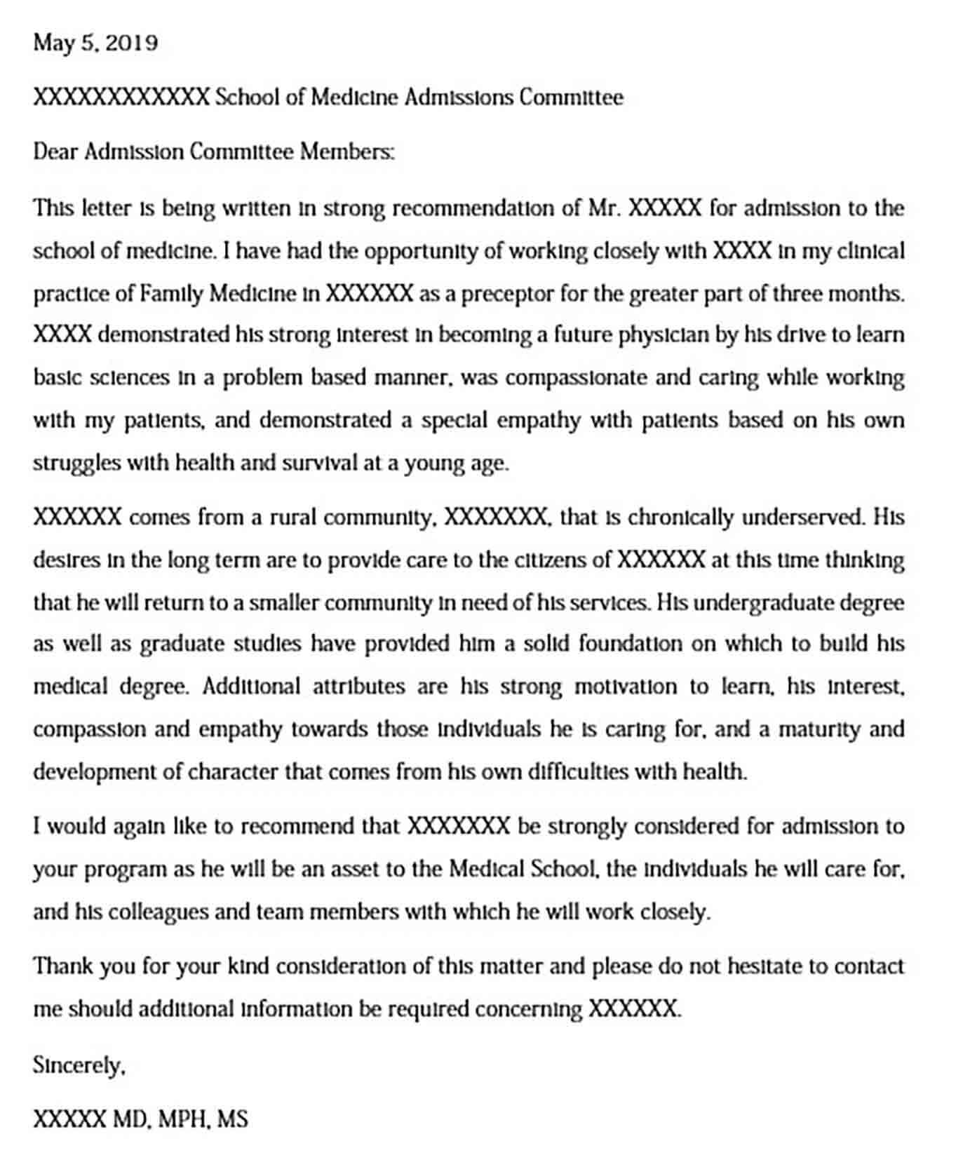 Medical School Admission Recommendation Letter