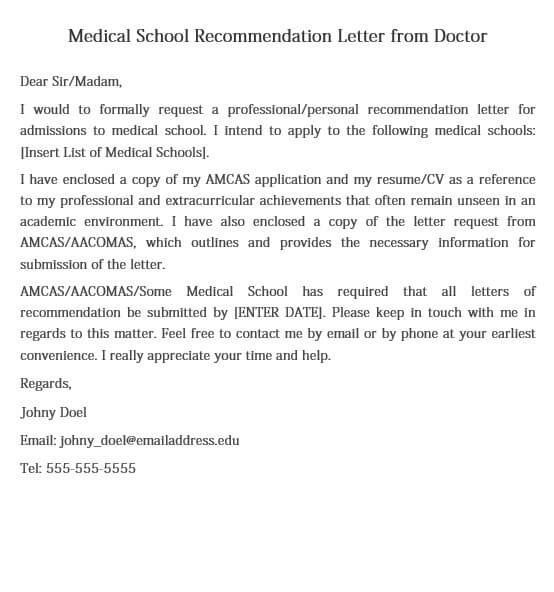 Medical School Recommendation Letter from Doctor