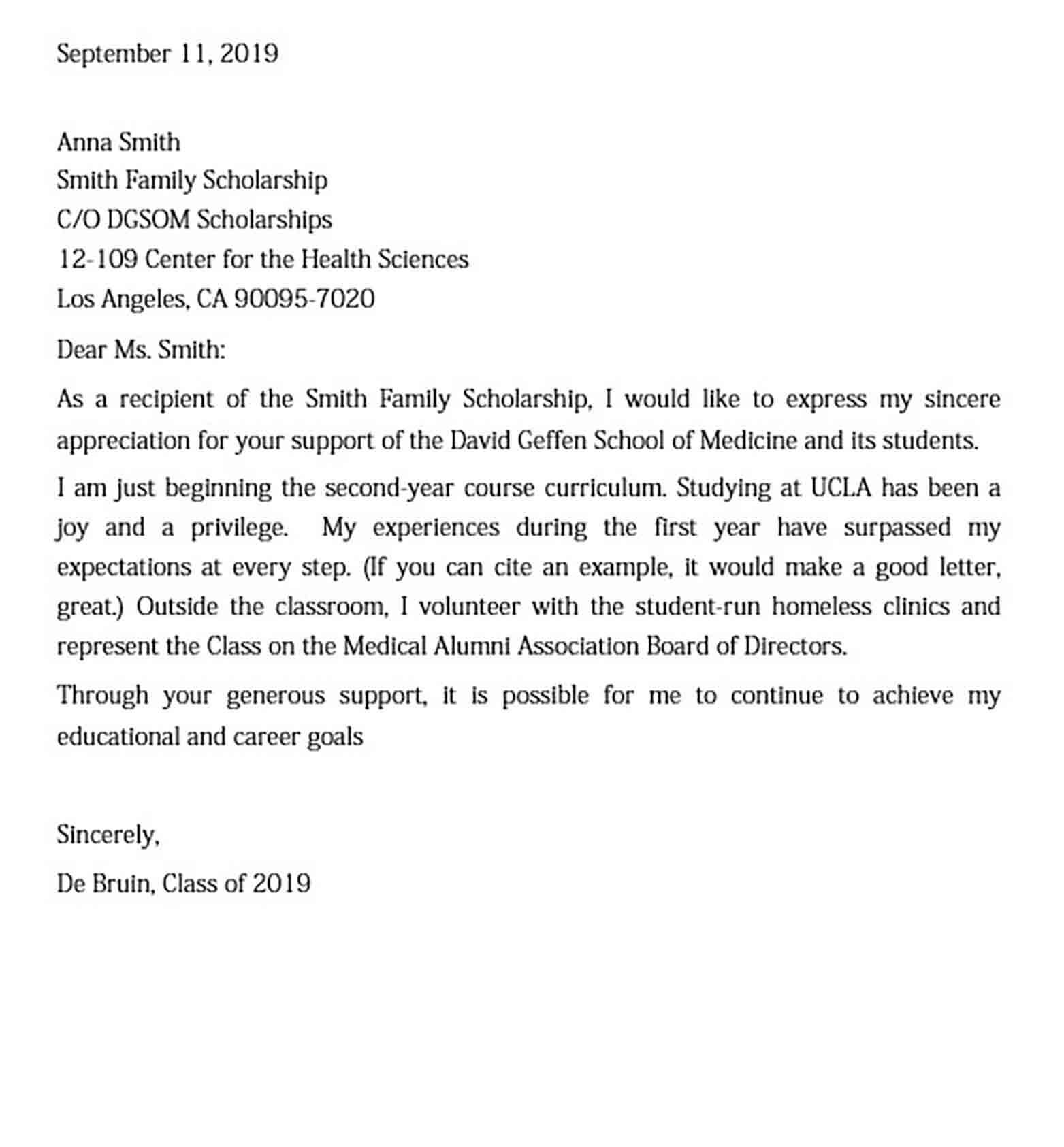 Medical School Scholarship Thank you Letter