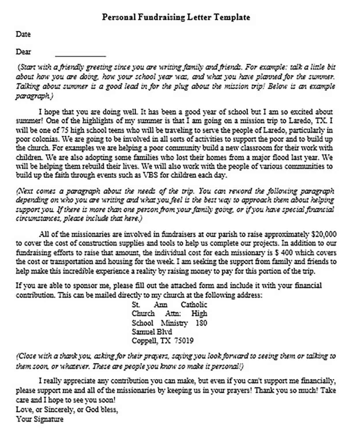 Personal Fundraising Letter