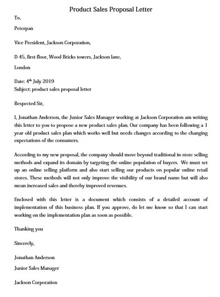 cover letter for a sales proposal