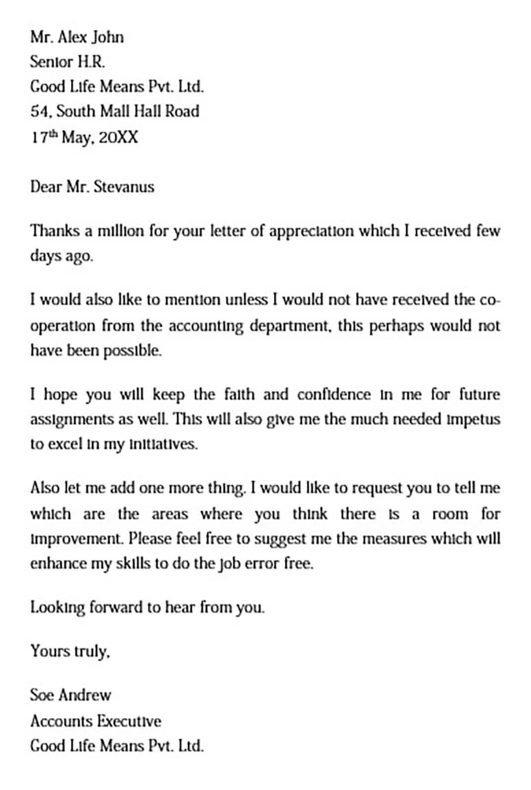 Professional Thank You Letter of Appreciation