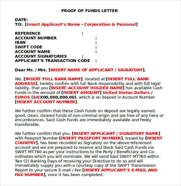 Proof of Funds Letter Generator