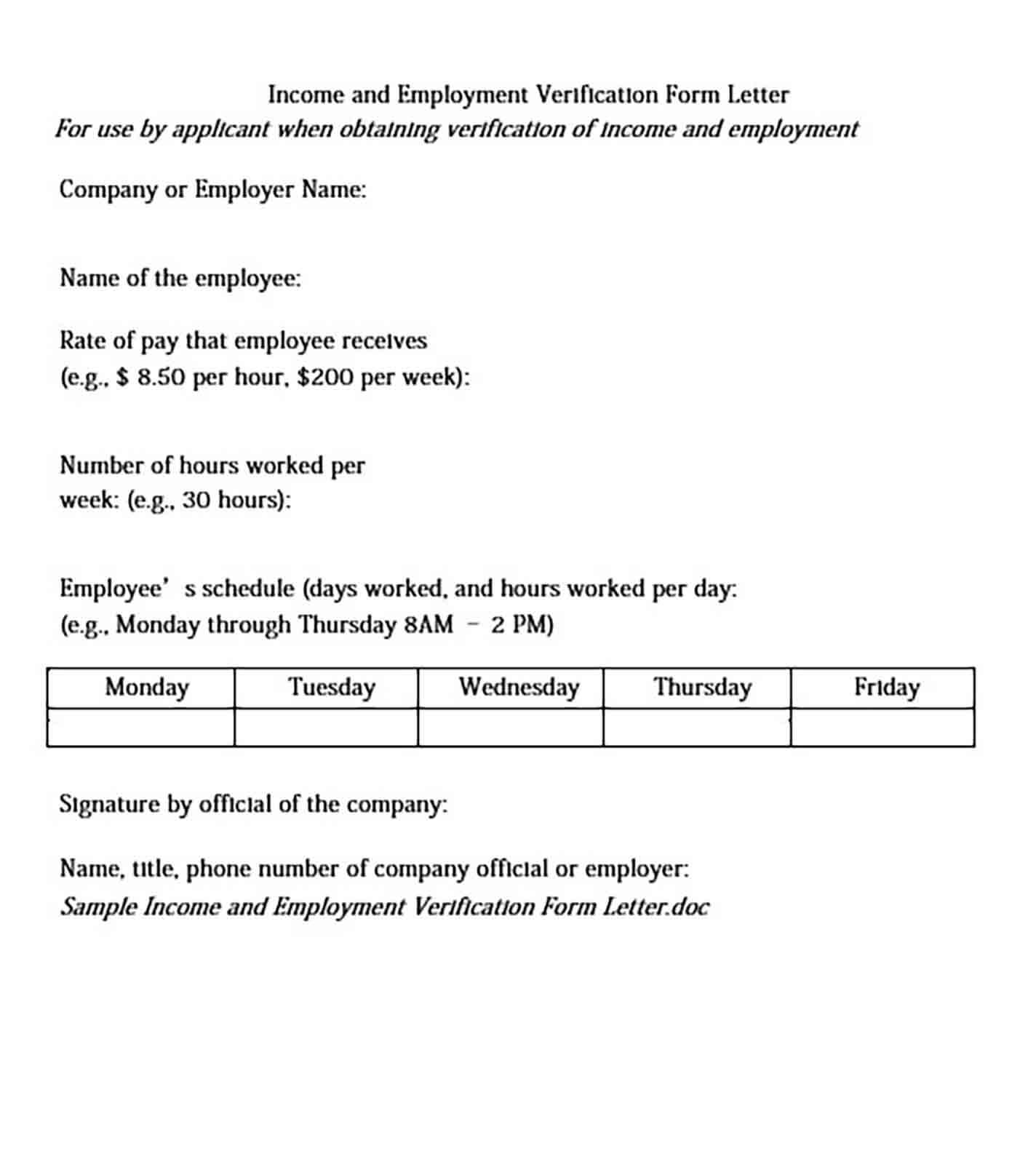 Proof of Income Letter from Employer