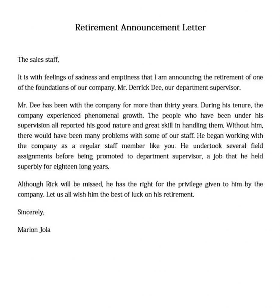 Retirement Letter and how to make it amazed the reader | Mous Syusa