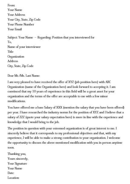 Salary Offer Negotiation Letter