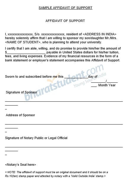 Sample Affidavit of Support Letter