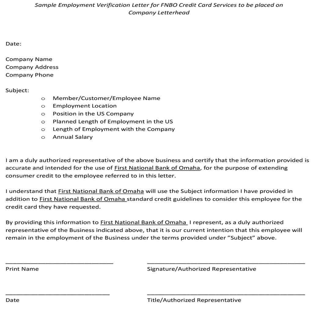 Sample Employment Verification Letter Format