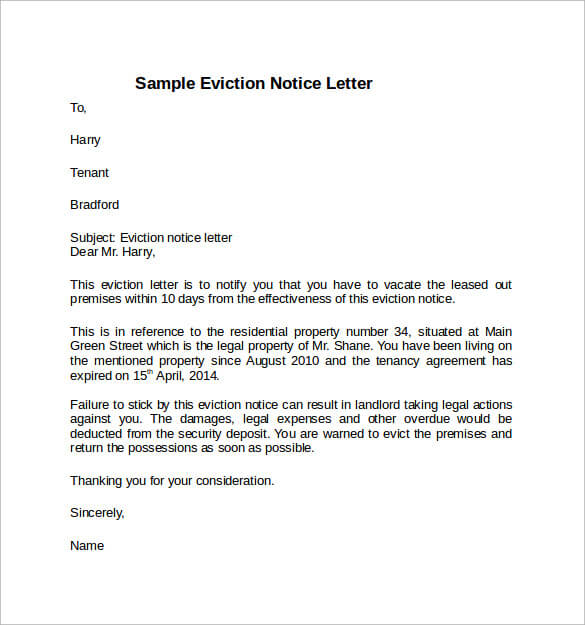 Sample Eviction Notice Letter templates