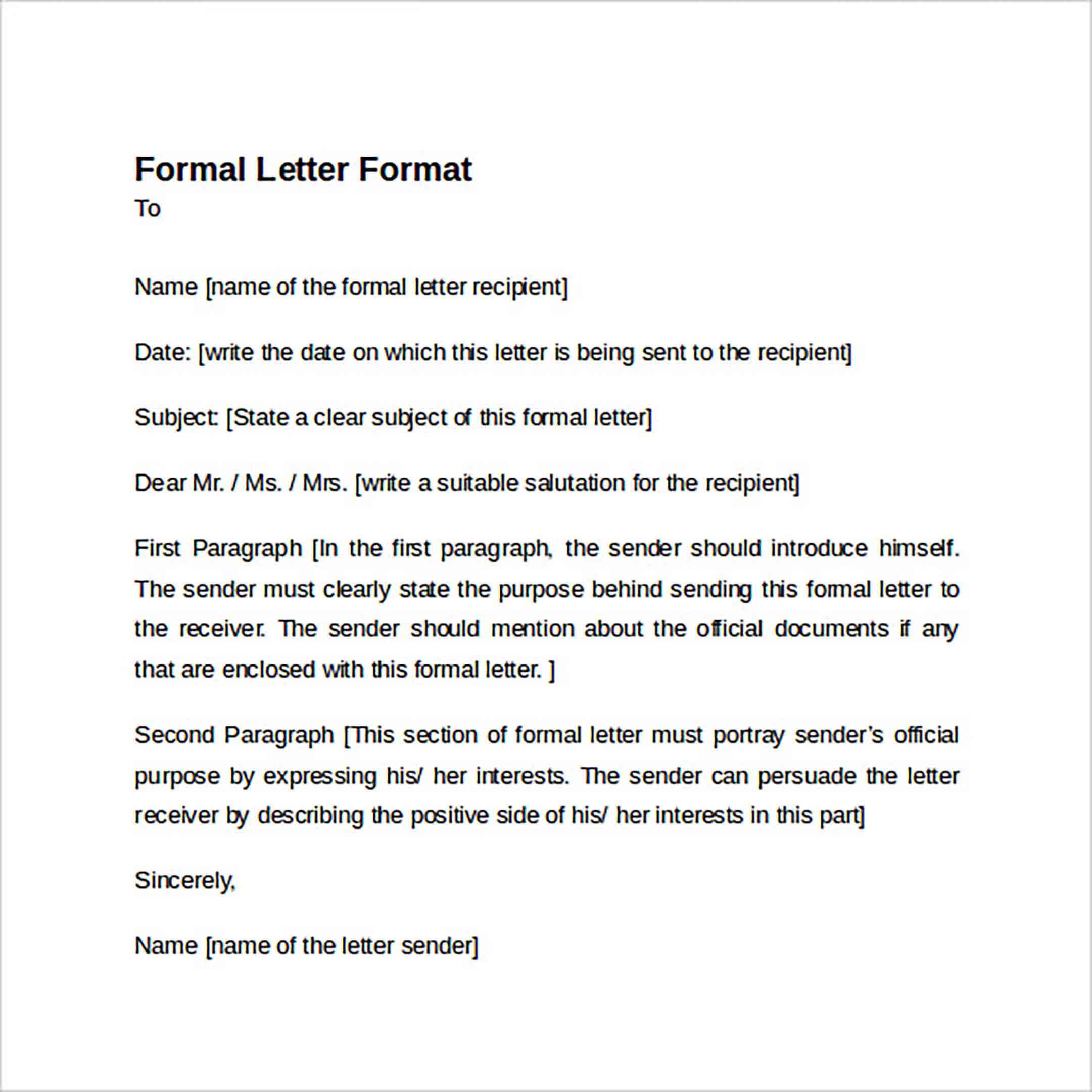 Sample Formal Letter Format Sample Formal Letter Format