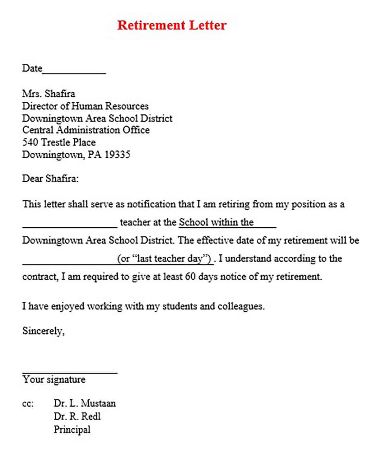 Sample Retirement Letter