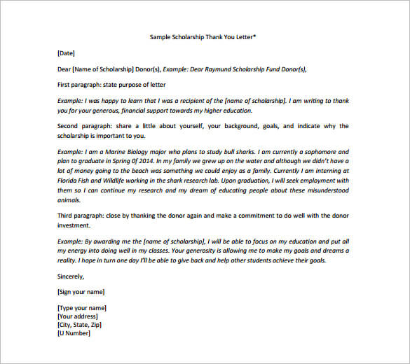 Sample Scholarship Thank You Letter