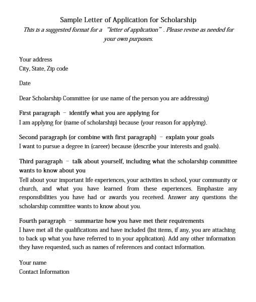 Scholarship Application Letter Format
