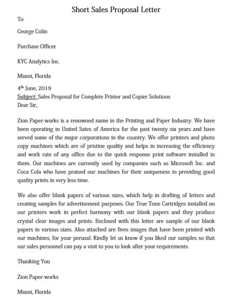 Short Sales Proposal Letter