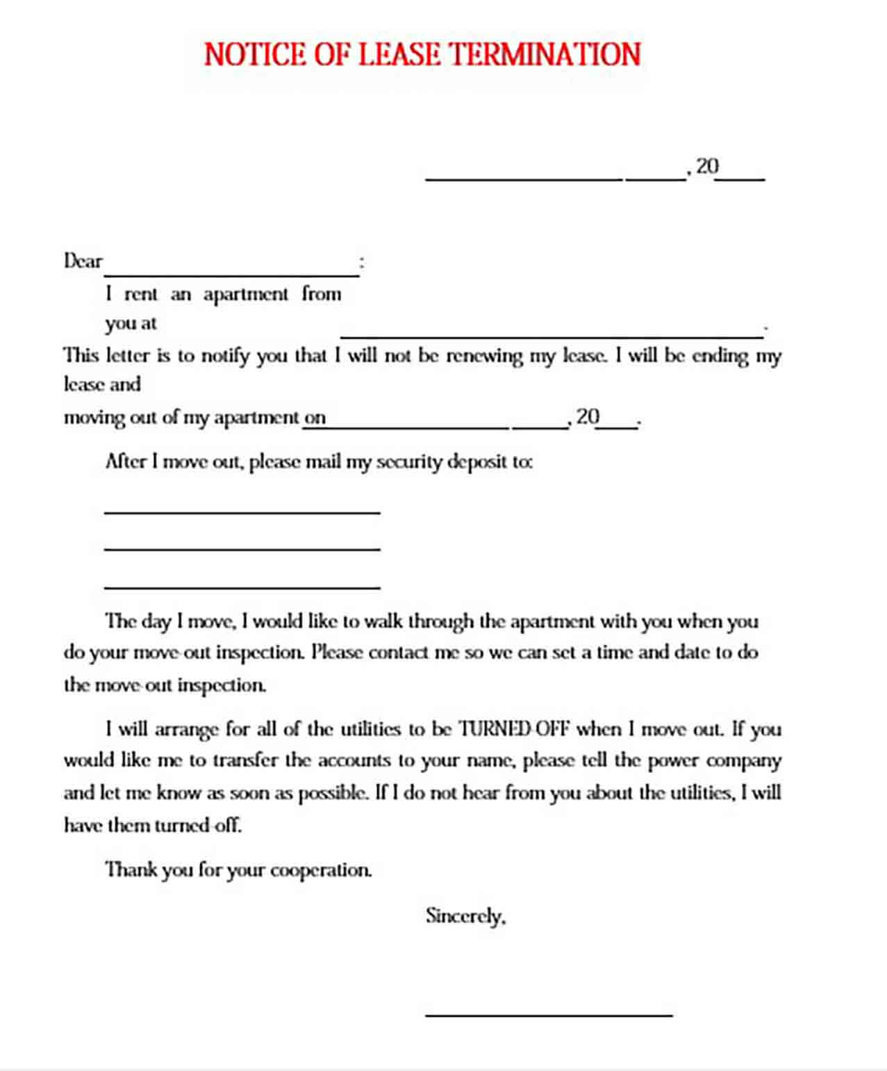 Lease Termination Letter Template Format Sample Example My XXX