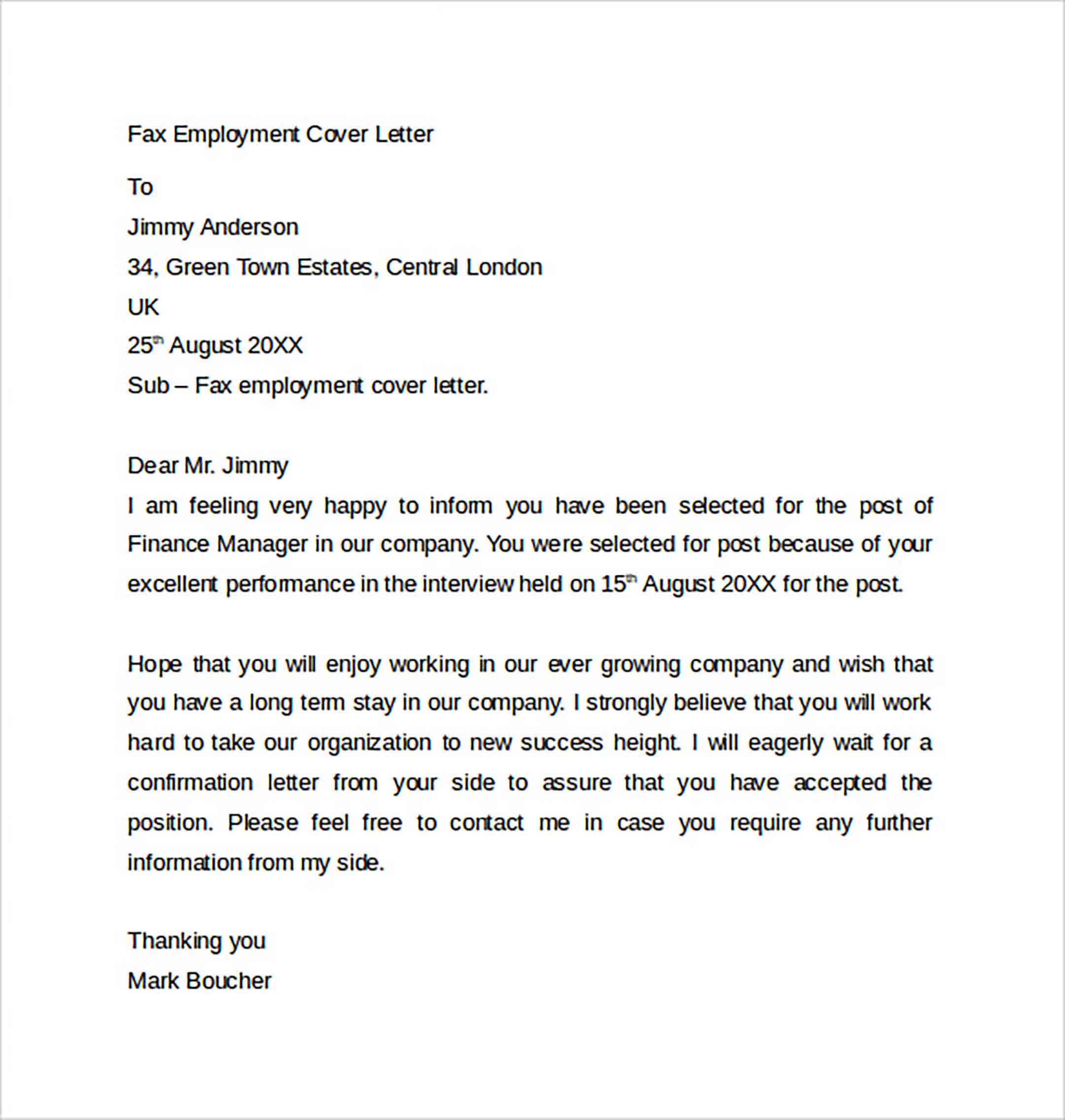 Simple Fax Cover Letter