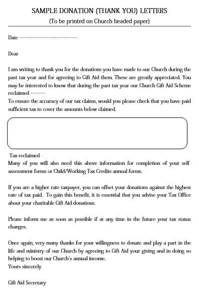 Thank You Letter For Donation to Church