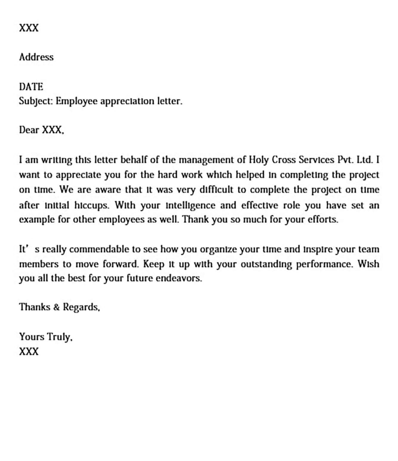 Thank You Letter for Appreciation Received from Boss