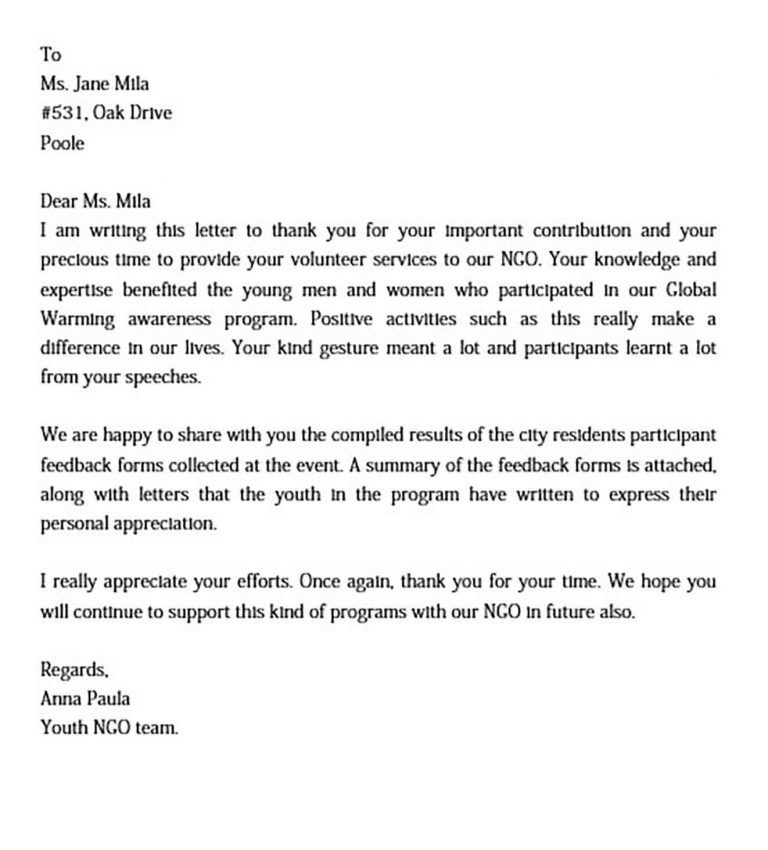 Volunteer Thank You Letter and how to make it impressive to read Mous
