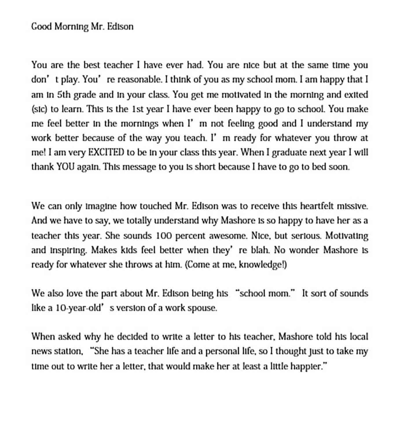 able Thank You Letter to Teacher for