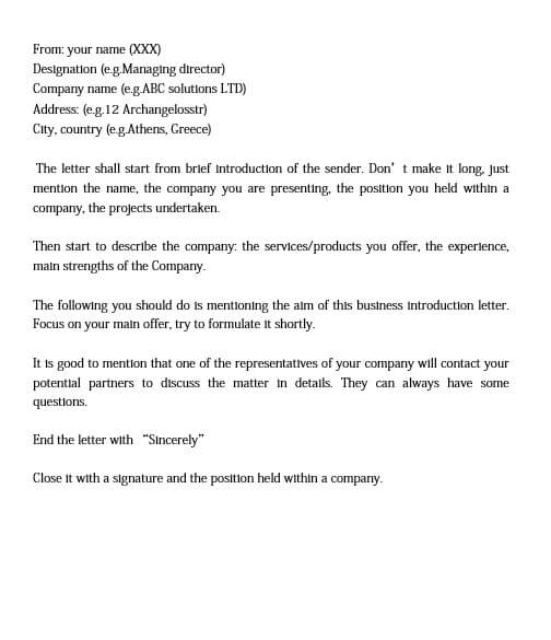 business self introduction letter