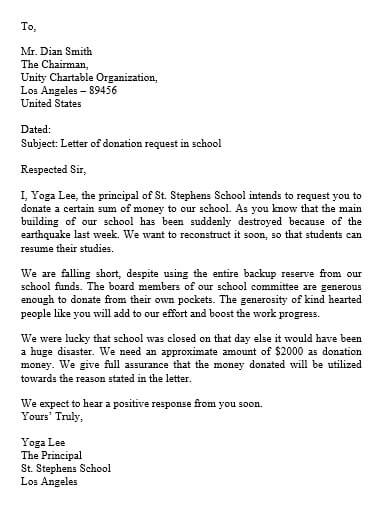donation request letter for school