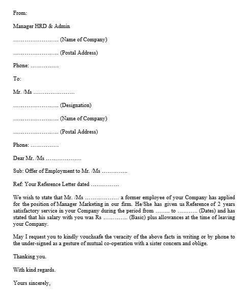 employement verification letter format