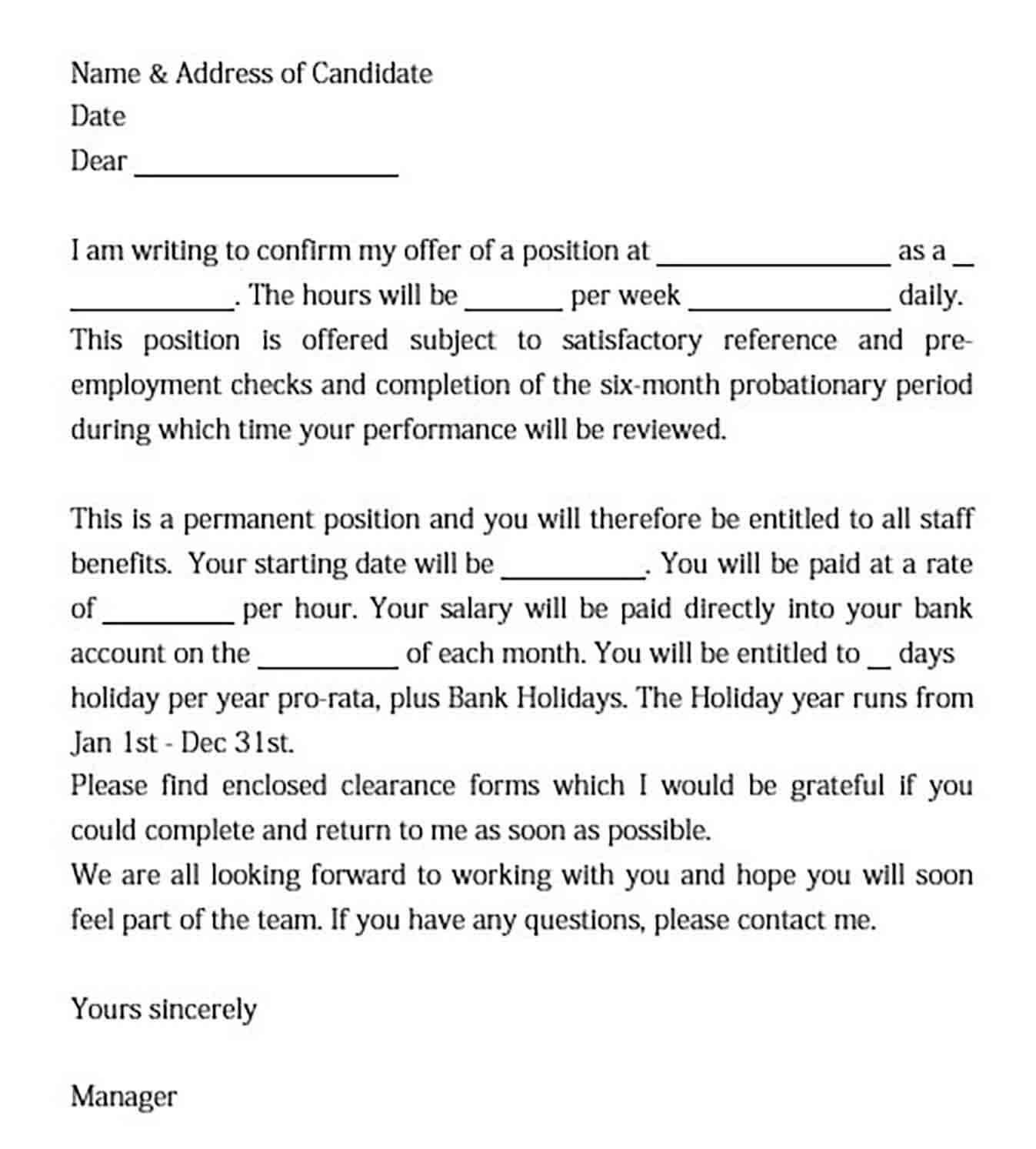 employment offer letter format