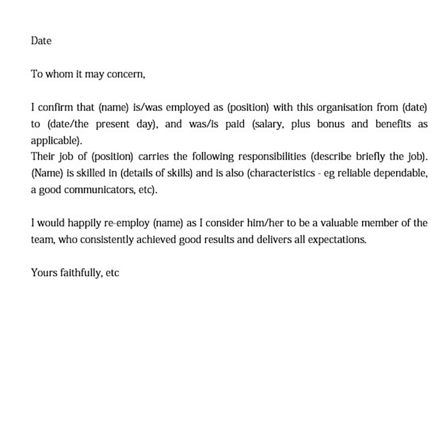 employment reference letter templates sample
