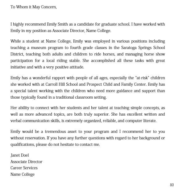 example of letter of recommendation for graduate school