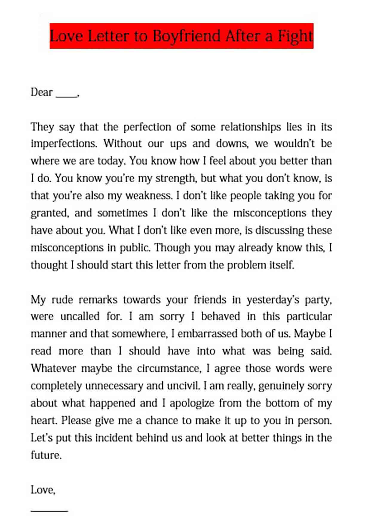 love letter to boyfriend after misunderstanding