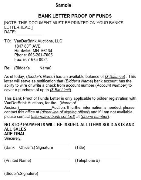 proof of funds letter from bank