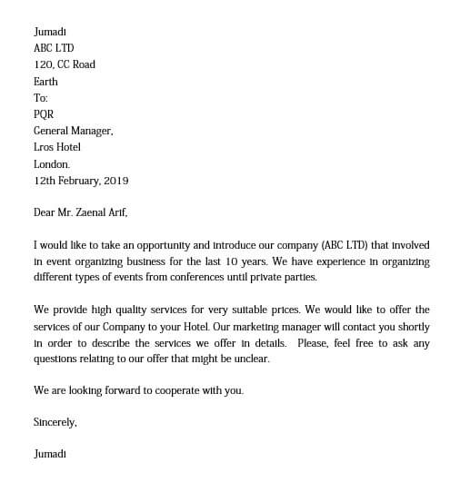 sample business introduction letter