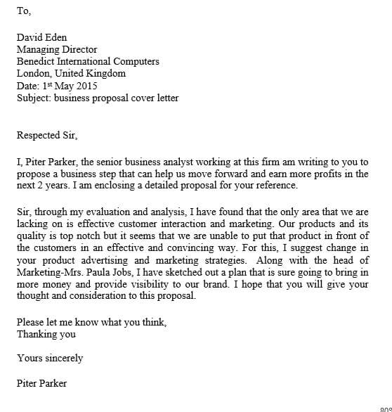 sample business proposal cover letter