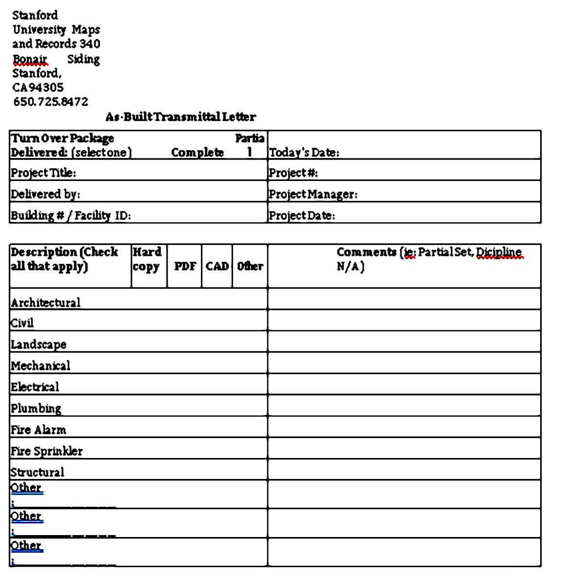 Built Transmittal Letter