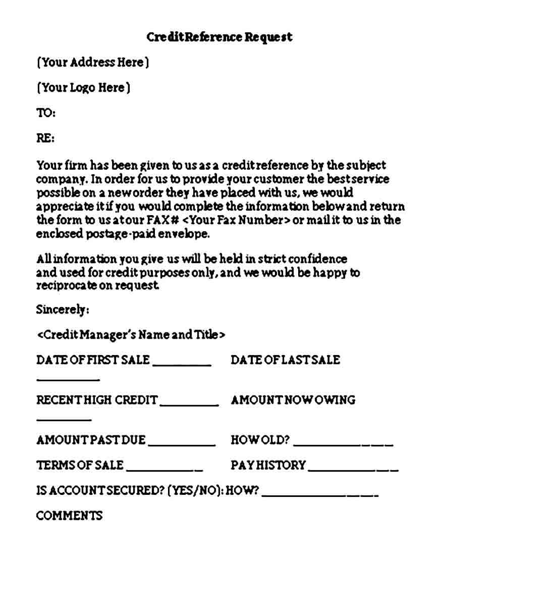 Business Credit Reference Letter