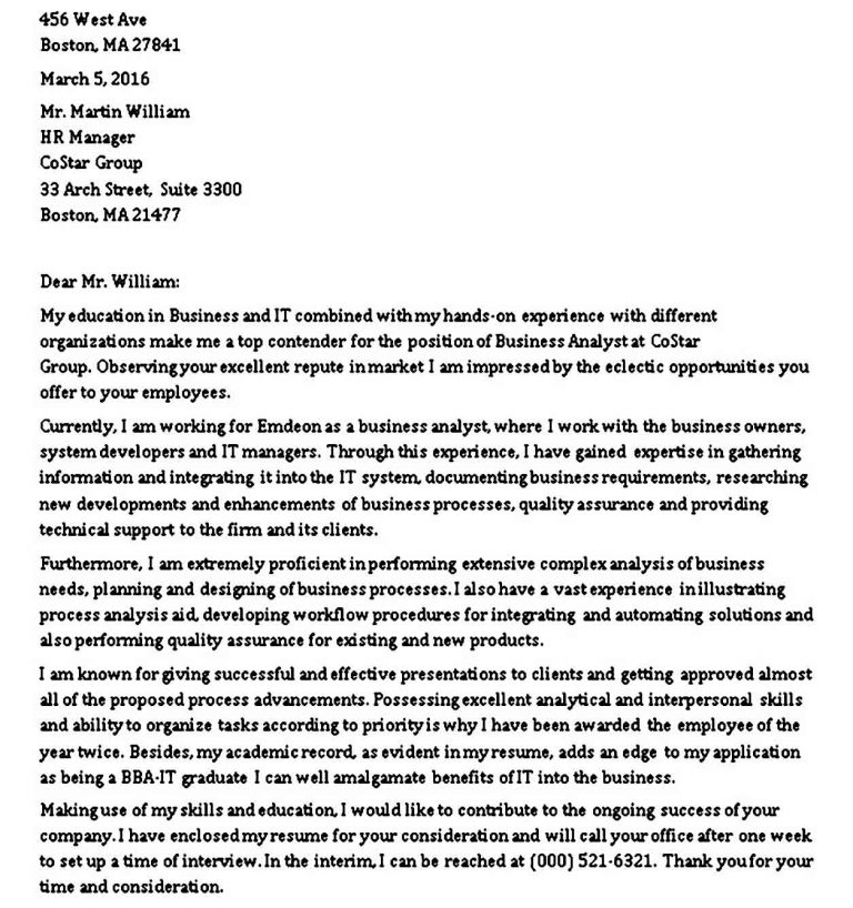 example of business analyst cover letter