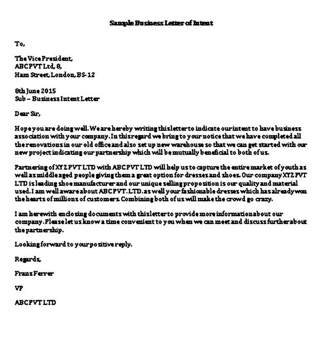 Business Letter of Intent templates Word