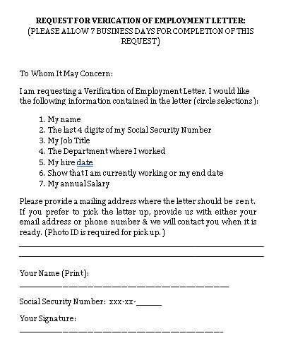 Employment Verification Request Letter