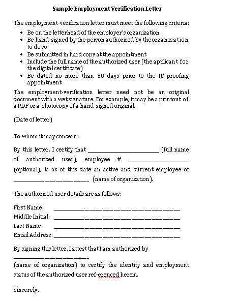 Employment Verification letter Format